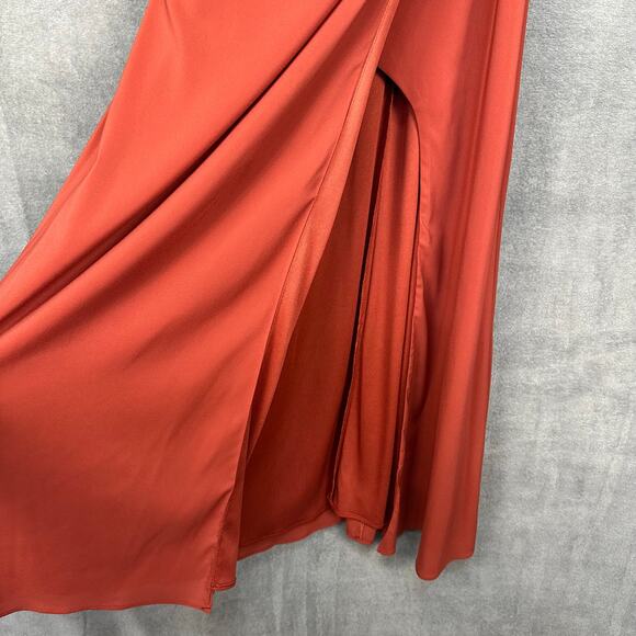 Azazie Dress Womens A4 Rust Maxi Sleeveless Gown Wedding Bridesmaid Slit Keyhole - Picture 4 of 14
